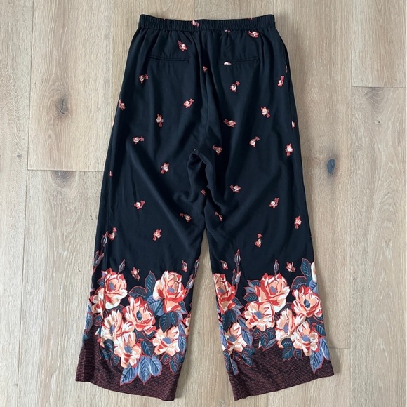 Ettiwa Anthropologie Pants Womens XS Black Floral Wide Leg Ankle Crop *O20 - Picture 2 of 2